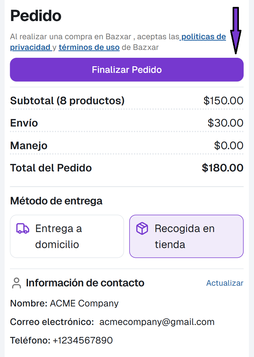Confirmación de pedido
